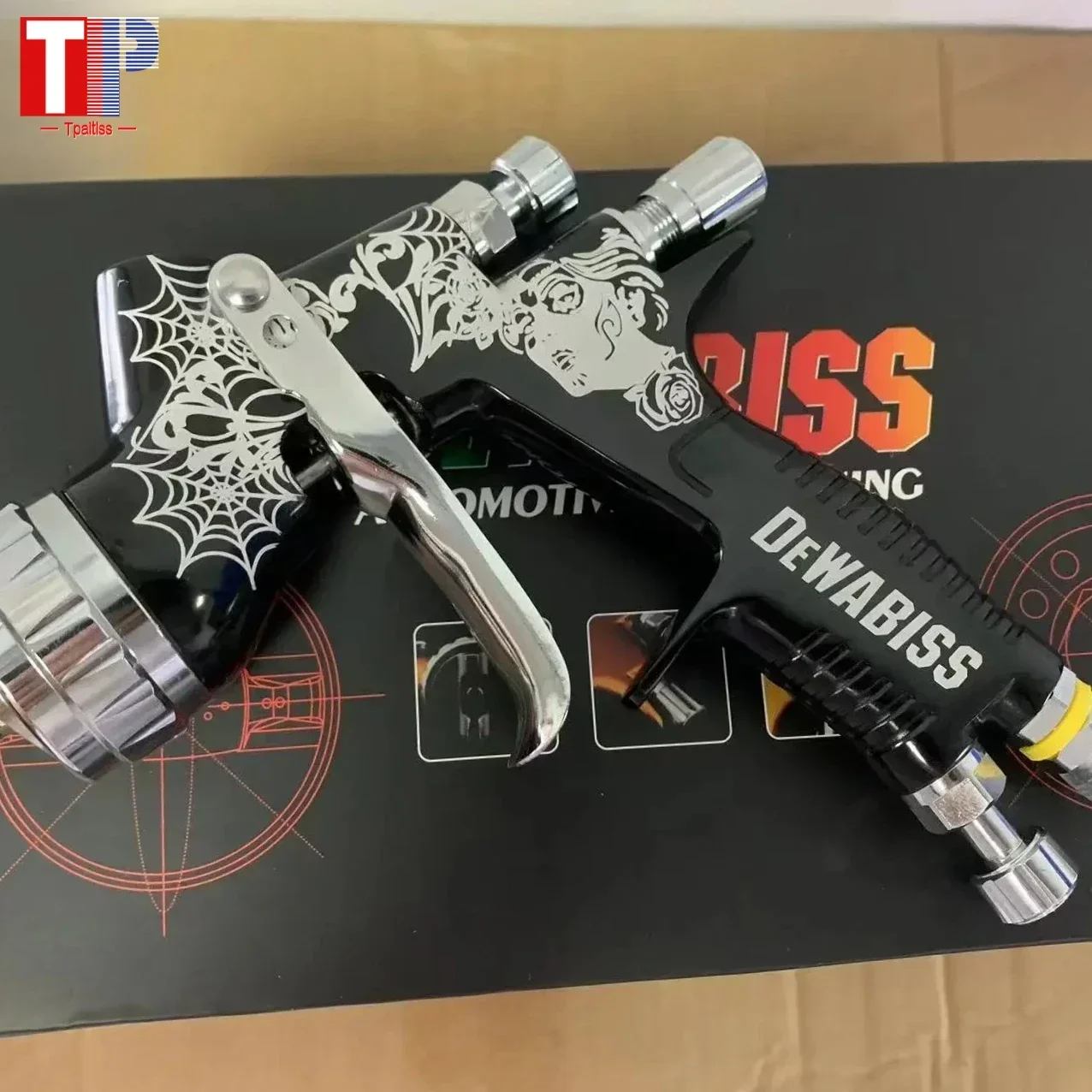 ブラックスパイダースプレーガン TE20 1.3 ミリメートルノズル LVMP ペイントツール 600 ミリリットルカップワニスとプライマー用