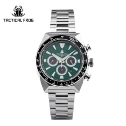 Tactical Frog 43mm Men's Timing Watch VS75 Solar Quartz Movement Sapphire C3 Luminous Stainless Steel Chronograph Watches