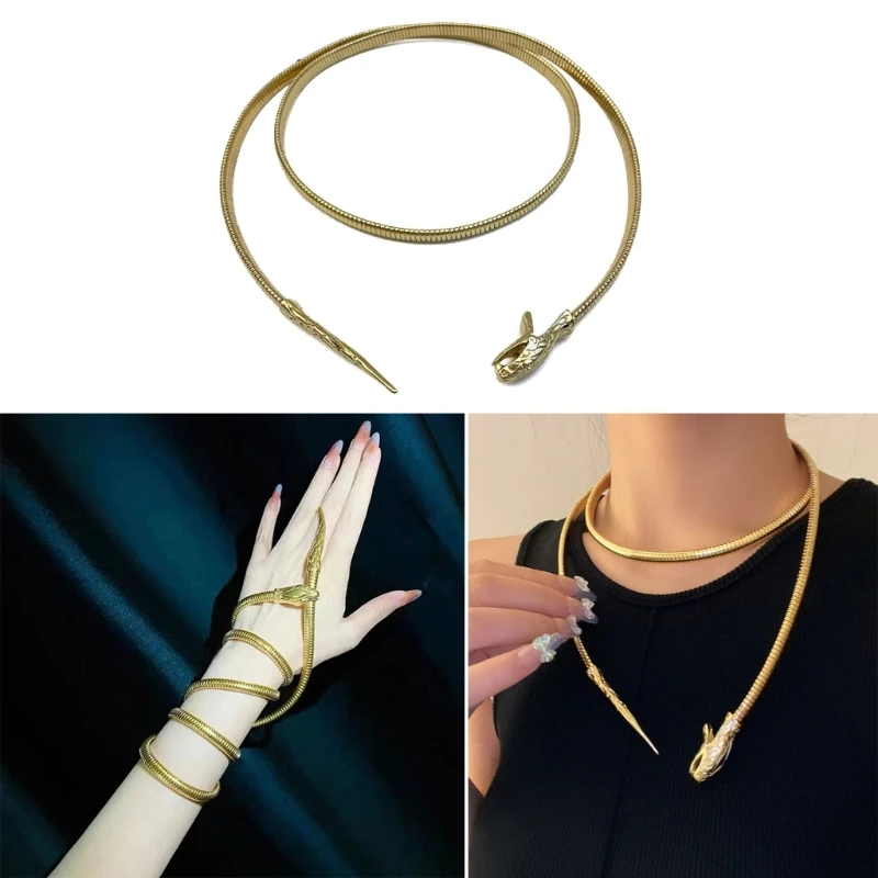 Bendable Snake Body Chain for Women Adjustable Punk Snake Belly Chain Flexible Multi-Purpose Bracelet Necklace Jewelry