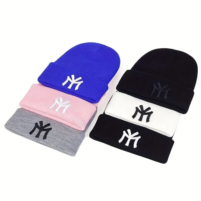 Unisex MY Letter Embroidery Beanies Autumn Winter Warm Hat Hip Caps for Women Men