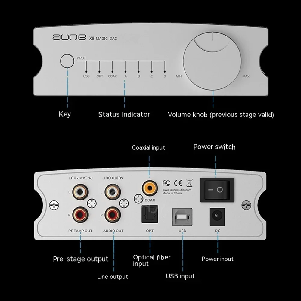 جهاز فك ترميز Aune X8 النقي Hifi بدون فقدان تشغيل الموسيقى CD Pre-amp DSD512 حل صلب قابل للاستبدال، مرشح Op Amp 7 سرعات