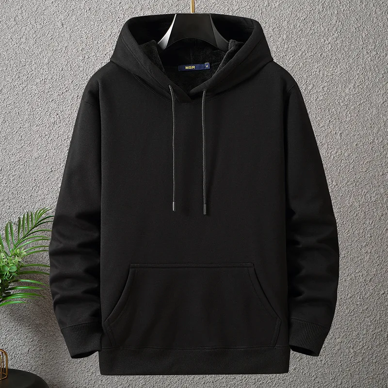 800G Heavy Weight Fashion Men\'s Hooded New Autumn/Winter Casual Thick Cotton Plus Size L-12XL Top Solid Color Hooded Sweatshir