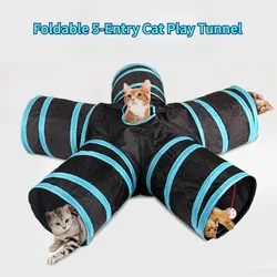 Interactive Foldable 5-Entry Cat Play Tunnel Toy Breathable Cross Pass Drill Barrel Tunnel for Indoor Outdoor Cat Kitty Supplies