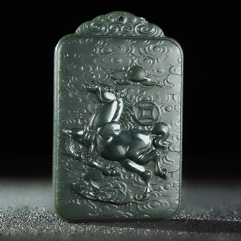 

Natural Nephrite Green Jade Zodiac Horse Charm Necklace Men Women Fine Jewelry Chinese Hetian Jade Horse Pendant Necklaces