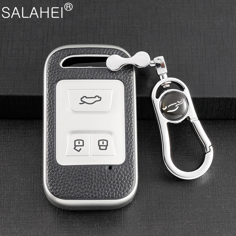 

Leather Car Remote Key Case Cover Protector Holder Shell Fob For Chery Arrizo Tiggo 3 4 5X 8 Glx 7 2019 2020 Keychain Accessory