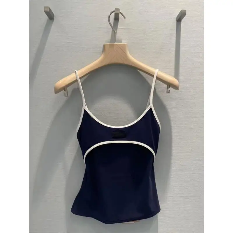 

25 Summer New Letter Logo Sticker Contrasting Color Edging Sports Slim Fit Tank Top For Women