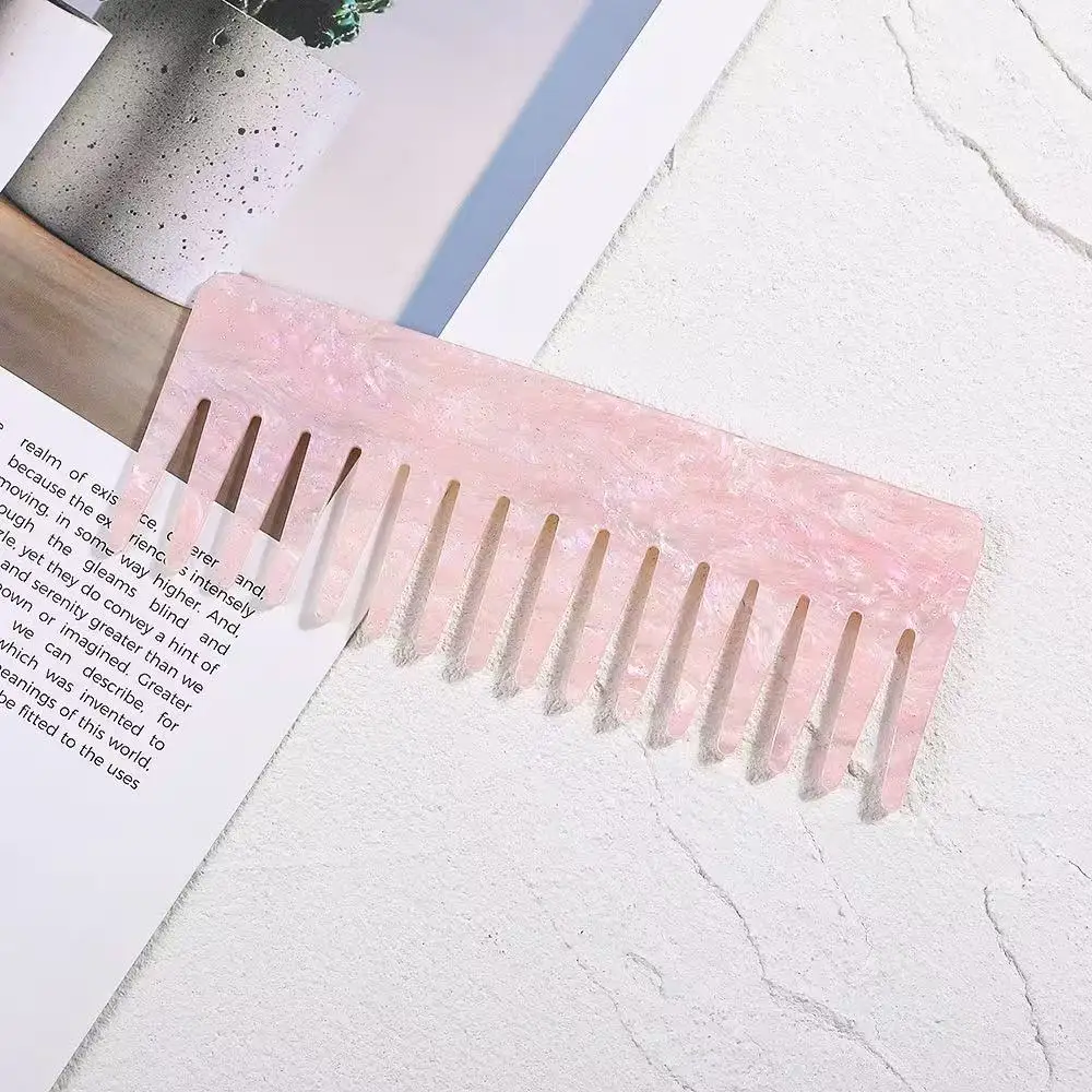 Acrylic Wide Teeth Shiny Pink Blue Color Hair Comb Hair Brush Hairdressing Colorful Traveling Elegant Hair Accessories view 6