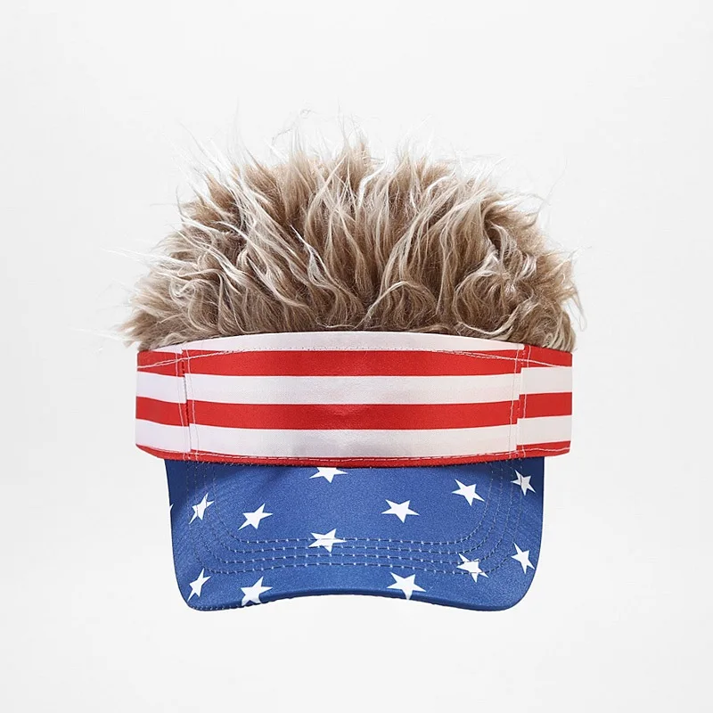 Men's Visor Cap Wig Spiked Adjustable Baseball Cap Hats American Flag Wig Golf Hats for Sports Event Carnival Festival Party
