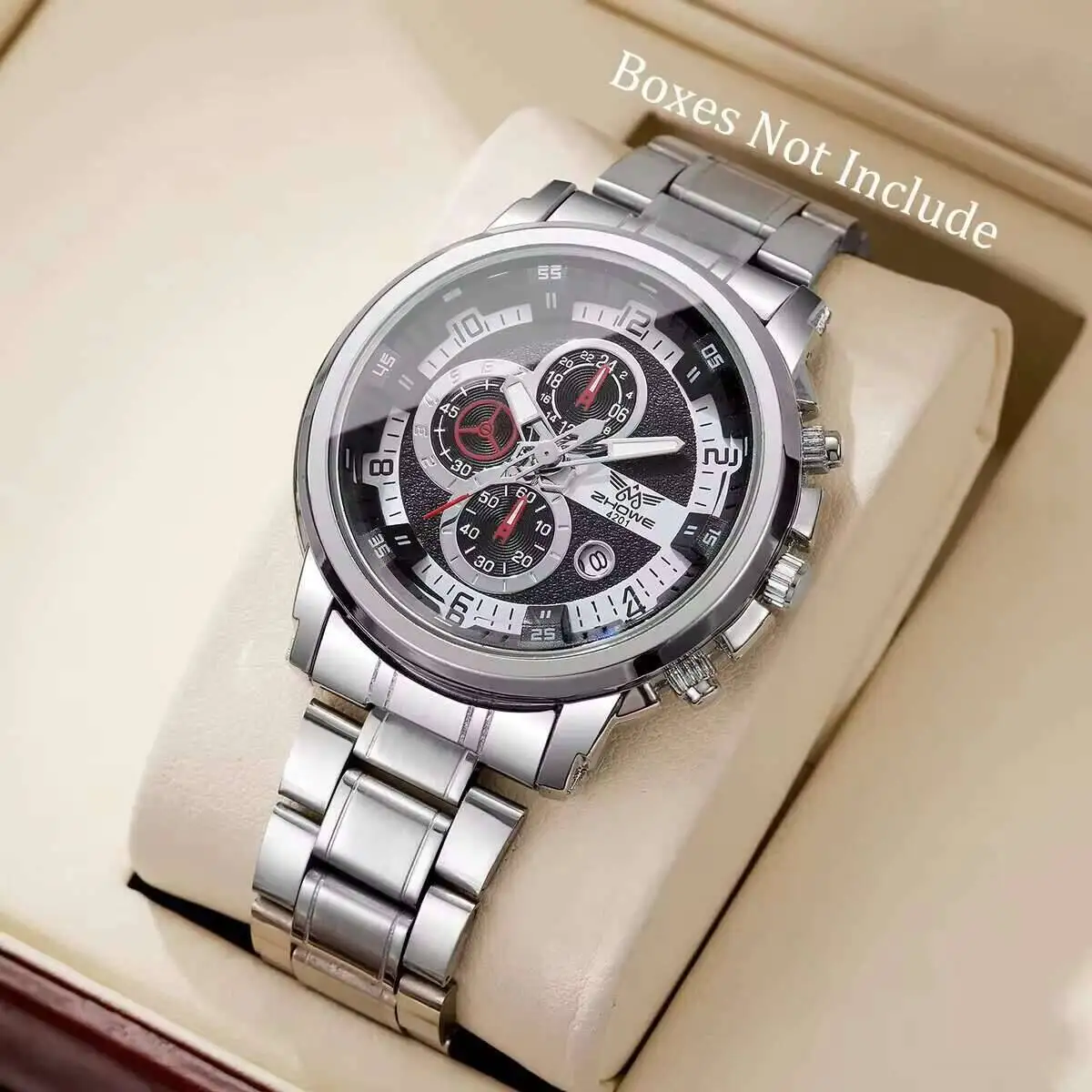 高級メンズ カレンダー クォーツ時計 ステンレススチール バンド メンズ ビジネス腕時計 リロイ Hombre（箱なし）