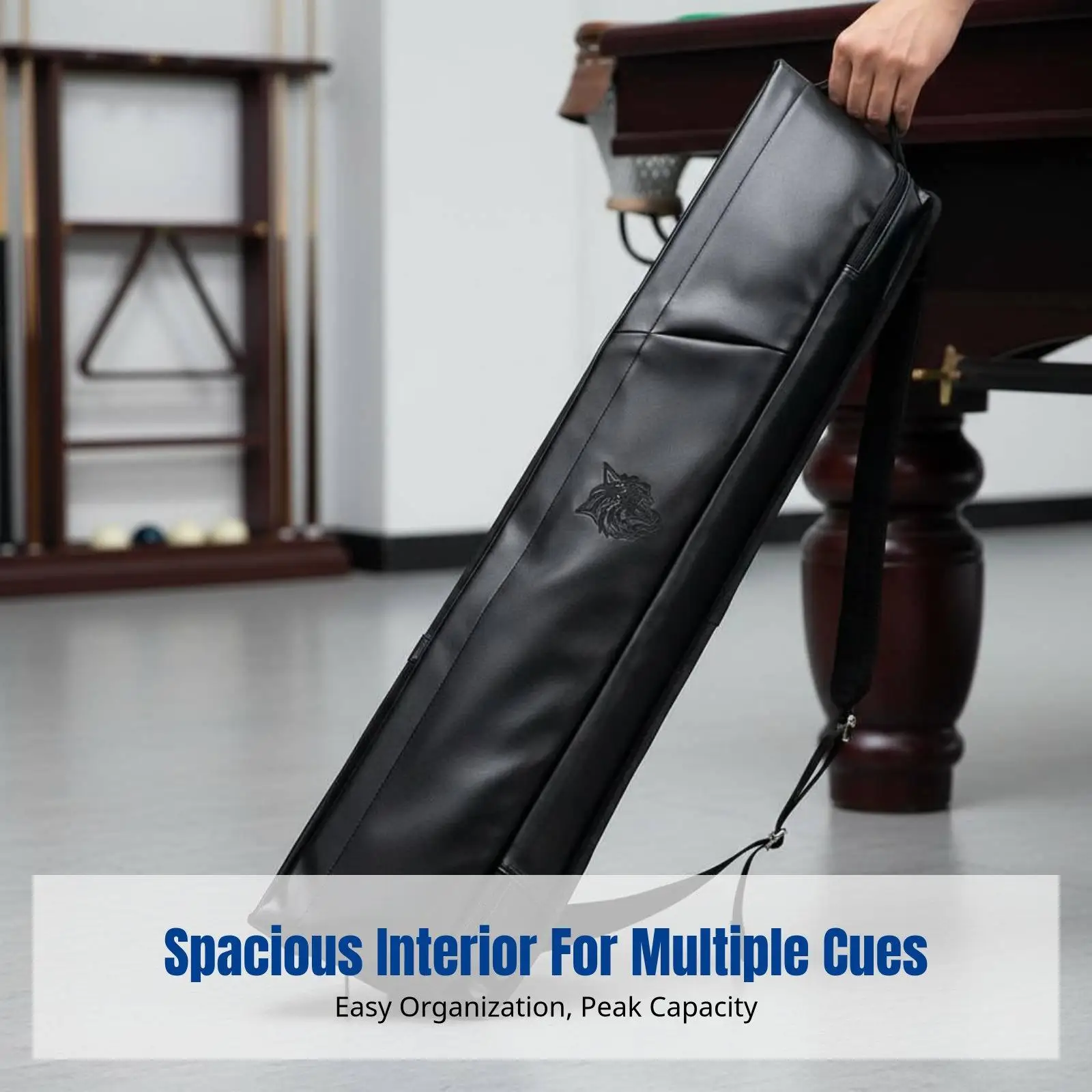Double Compartment Billiard Pool Cue Bag Waterproof PU Case for Snooker Cue Stick and Billiards Accessories Pouch