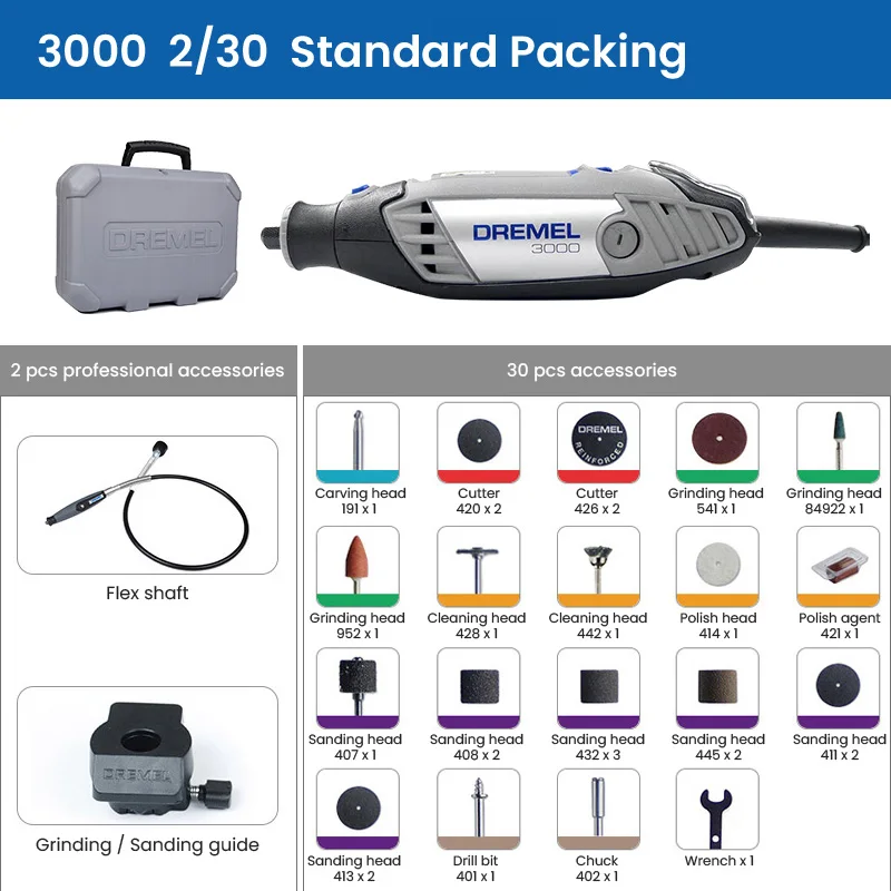 Dremel 3000-2/30 Rotary Tool Kit for Cutting Engraving Sculpture Polishing Variable Speed Electric Drill Grinder Power Tools