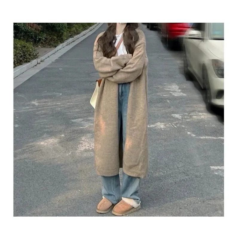 سترة نسائية ناعمة وكسول فضفاضة متماسكة للشتاء عصرية كاجوال دافئة وبسيطة بتصميم عتيق بلون سادة #4