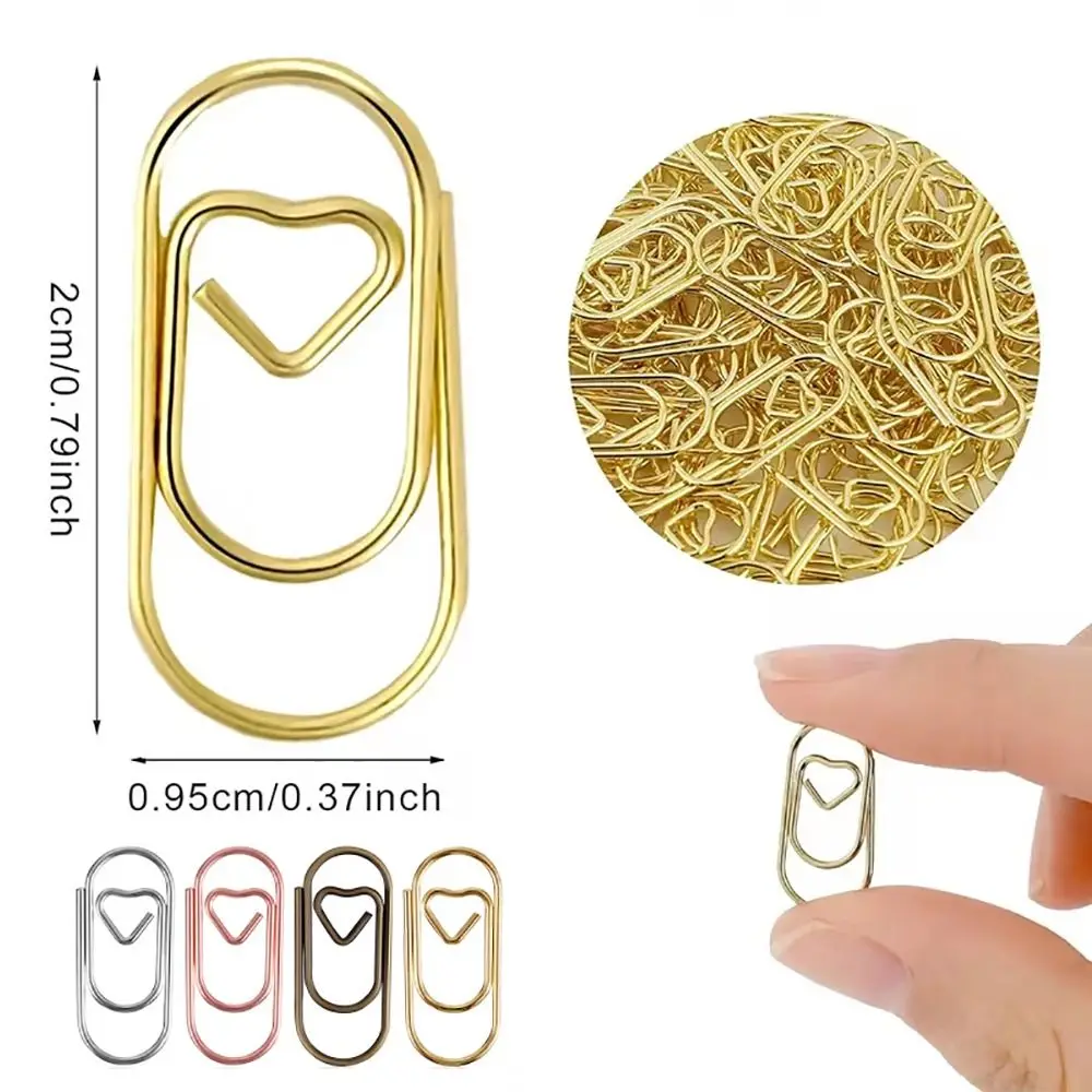 150Pcs Durable Office School Accessories Paper Clips Heart Shape Metal Binder Clip Mini 20mm Clips Holder