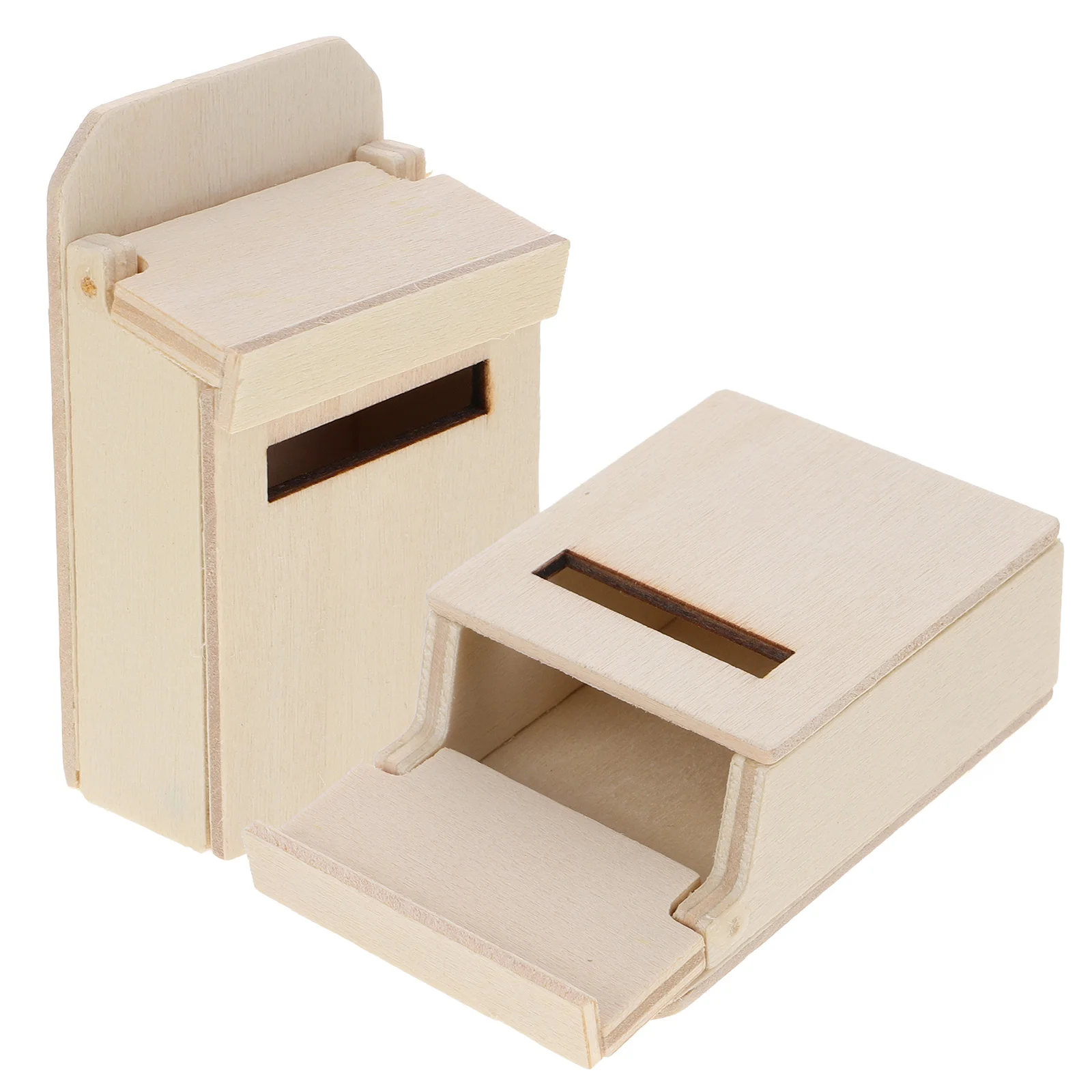 

2 Pcs Mini Mailbox Miniature for Kids Furniture Model House Decor Supply Delicate Wooden Ornament