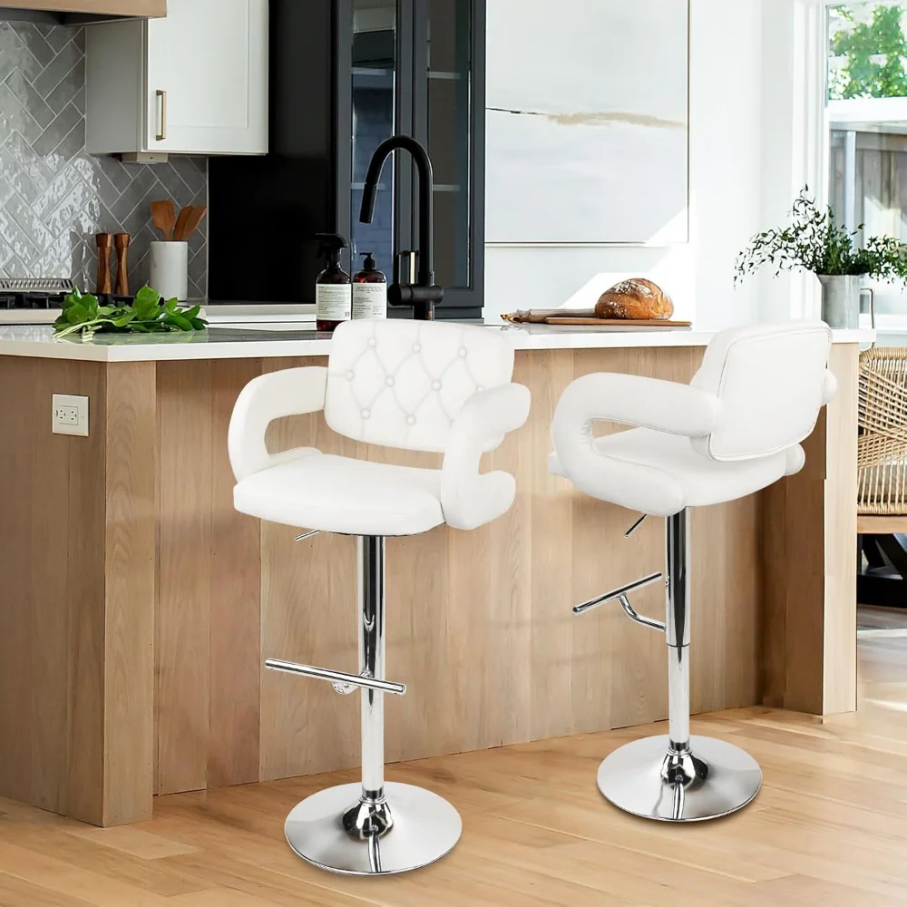 

Bar Stools Leather Swivel Barstools Diamond Tufted Counter Chair with Curved Armrest, Adjustable Height Bar Chairs for Bar