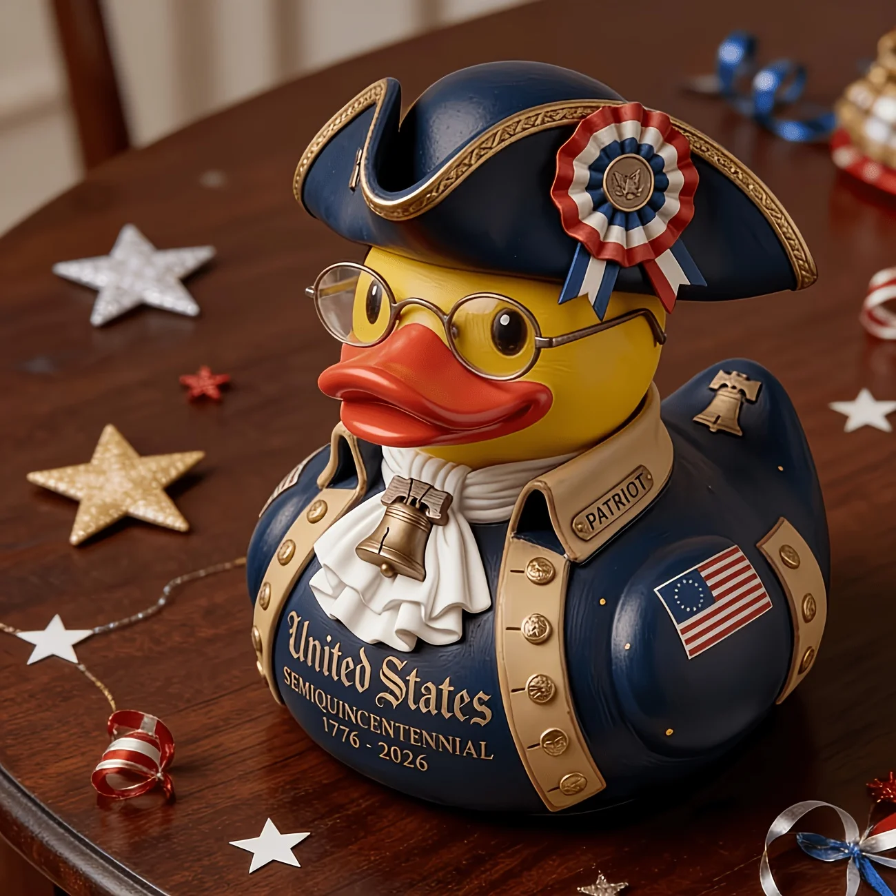 250. Jahrestag Amerikanische Unabhängigkeitstag-Entenstatue, Patriotische Dekoration aus Kunstharz für Unabhängigkeitstag, Büro & Sammlung