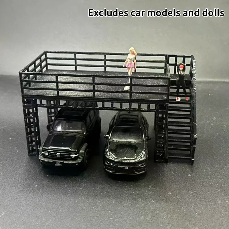 1/64 Maßstab Diorama Stahlrahmen Ausstellungsständer Modell Zweistufige Plattform Szenenmodell Auto-Garage Modellszenen-Display Zubehör