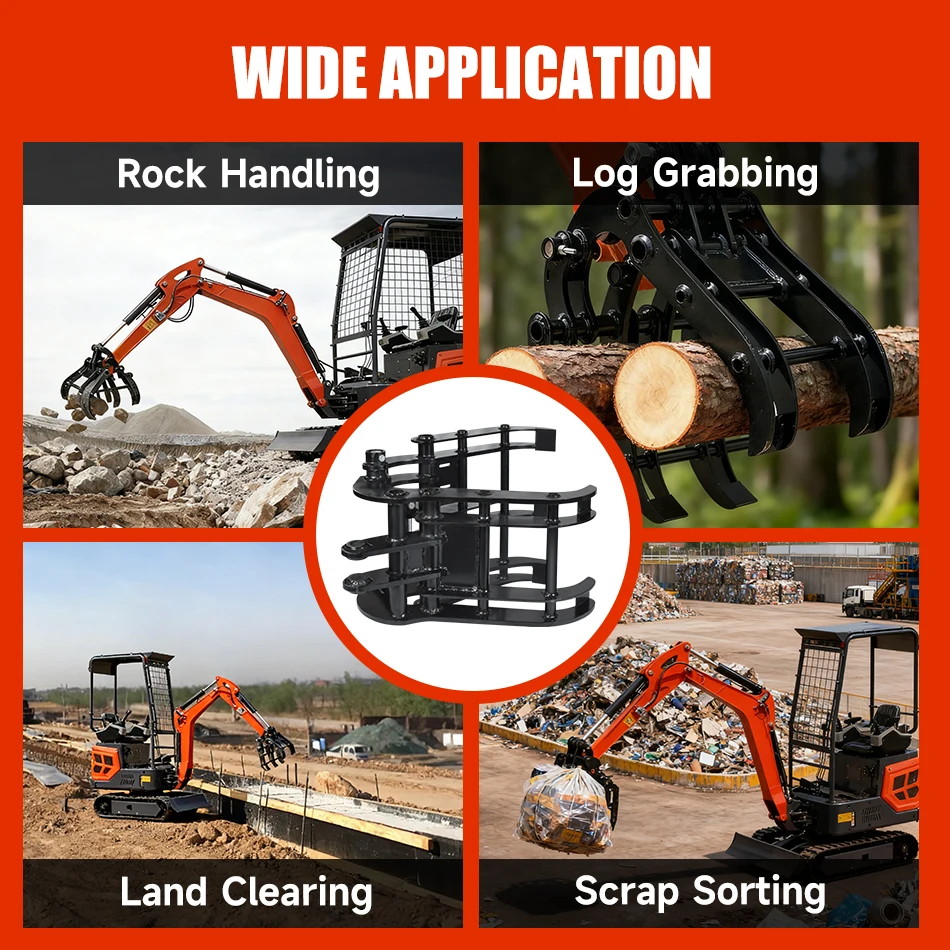 مرفق حفارة صغيرة سجل Grapple ملحق حفارة صغيرة انتزاع هيدروليكي حفارة دوارة انتزاع الأخشاب الهيدروليكي التي تسيطر عليها