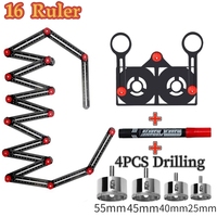 16 Side Multi Angle Measuring Ruler with Opening Locator Angle Finder Tool Ceramic Tile Hole Punch Locator Measuring Ruler