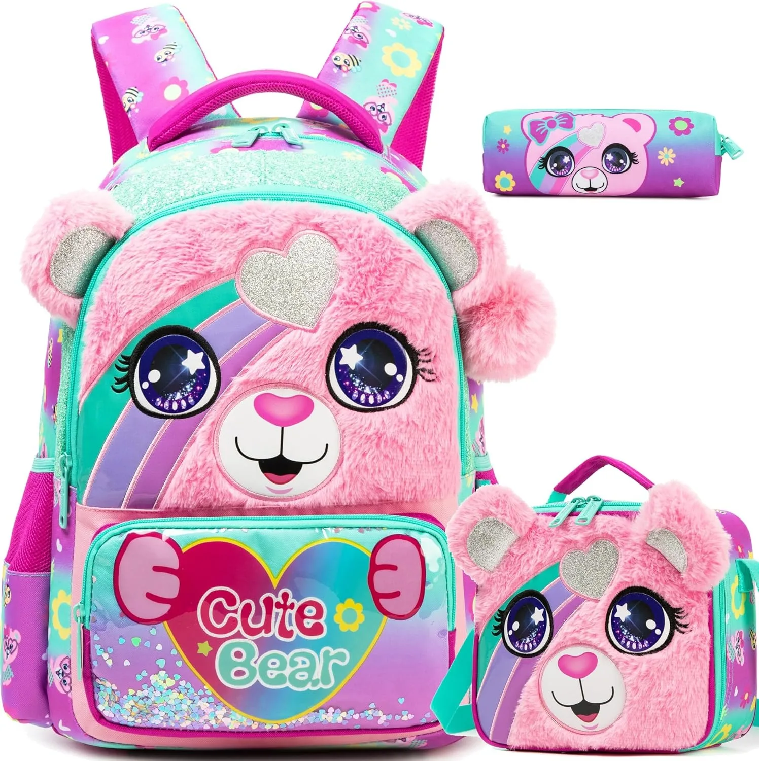 Kids Backpack for Girls Cute School Bag Set with Insulated Lunch Tote Back to School Bookbag Perfect Gift for Elementary Student