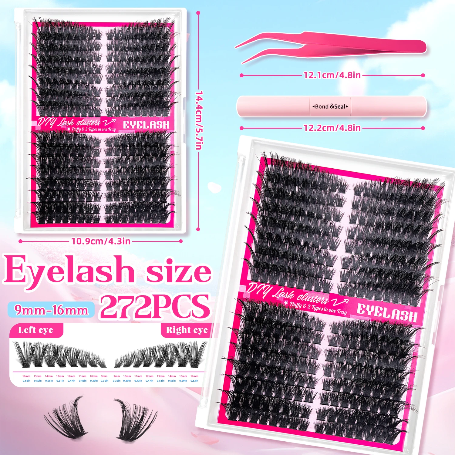 مجموعة الرموش الصناعية المكثفة الدرامية 60D-100D ثلاثية الأبعاد! رموش عين القطة الرقيقة مع أدوات مكياج للعين على طراز الرسوم المتحركة