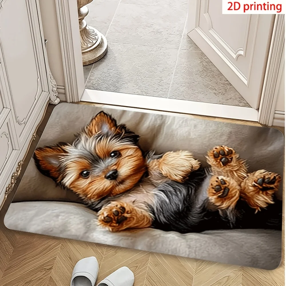 A 1pc, 2D, Plush Flannel Rug Featuring a Yorkshire Terrier Design, Designed to Be Non-Slip And Durable, Machine Washable, And Perfect for Enhancing The