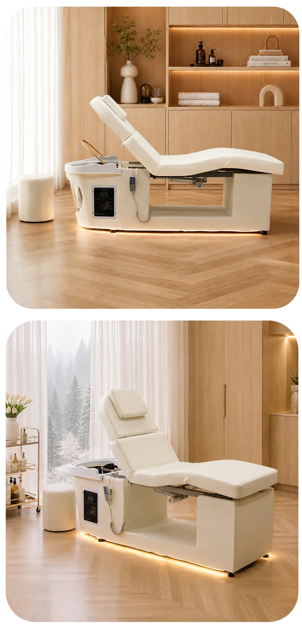 Fabrik-Großhandel Maßanfertigung Shampoo-Liege mit Elektrischer Rückenlift-Funktion Massagetisch Friseursalon-Möbel Neuestes Design – Detail 11
