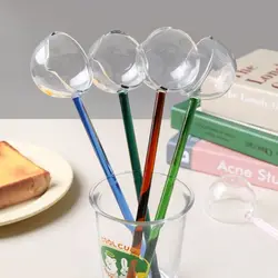 Borosilicate Glass Spoon with Colored Long Handle Heat Resistant Deep Sauce Soup Spoon Can be Heated Directly for Home Kitchen