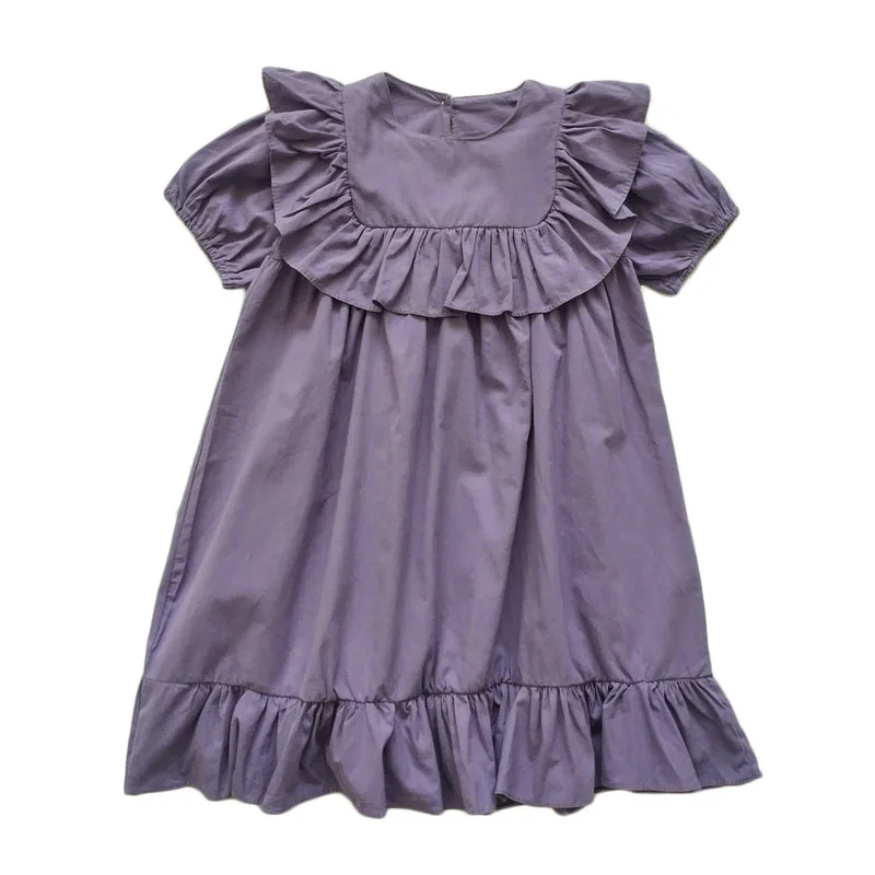 

Baby Girls Dresses Short Sleeve Princess Dress Fashion Cotton Children's Clothing Solid Purple Color 2022 Summer Kids Clothes