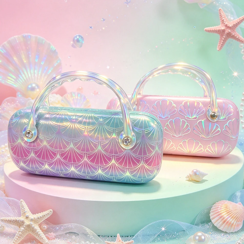 Cute Girls Multi‑use Handbag Seashell  Pattern Hard Glasses Holder Portable Coin Purse Sunglasses Protective Box For Children