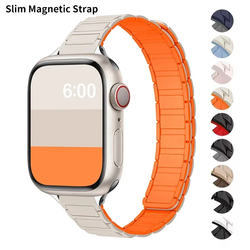 Slim Magnetic Sports Band for Apple Watch Ultra 2 49mm 45mm 44mm 42mm 40 41mm Silicone Strap for IWatch Series Ultra 2 9 8 7 6 5