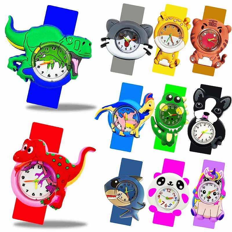 Dropshipping Cartoon Dinosaur Children Watches Clock Silicone Slap Wrist Bend Circles Kids Watches for Boys Girls Birthday Gift