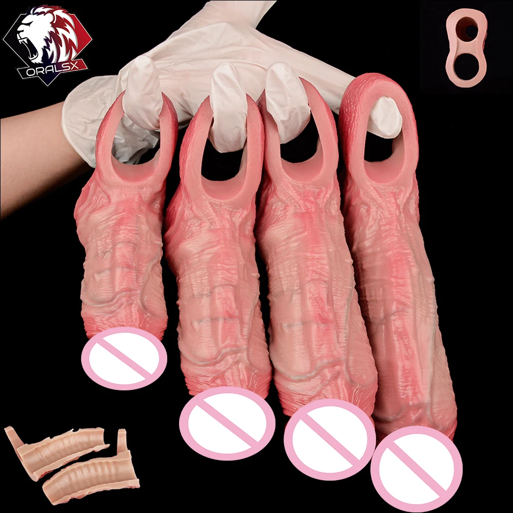 ORALSX 4 أنماط قابلة لإعادة الاستخدام مفتوحة نهاية القضيب كم كبير سيليكون ديك تمديد جهاز متعة الجنس لعب للرجال ديك توسيع #1