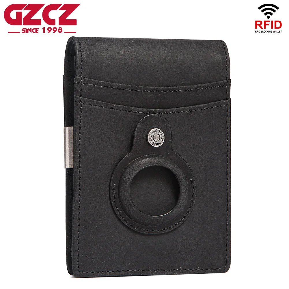 

GZCZ 100% натуральная кожа противоугонный кошелек для мужчин с RFID-блокировкой тонкий держатель для кредитных карт мужской держатель Airtag зажим для денег