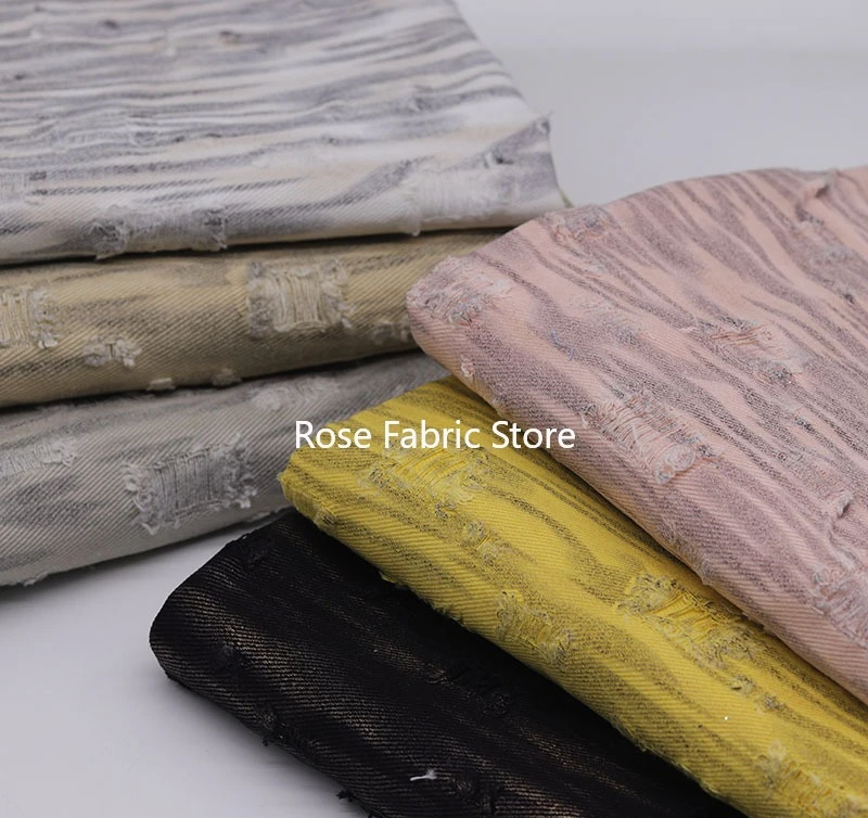 

1 meter trendy distressed print cotton denim fabric for clothing, bags, hats, and shoes.