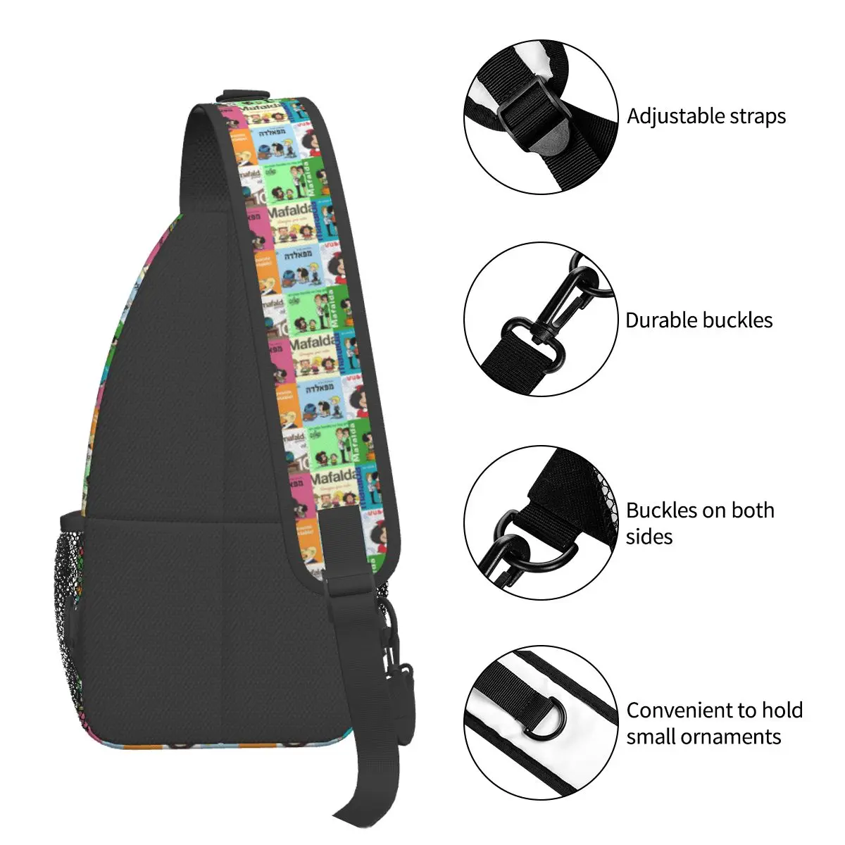 Anime Xadrez Mafalda Crossbody Sling Bags, Cool Peito Bag, Mochila de ombro, Mochila para caminhadas, Bolsa de ciclismo ao ar livre