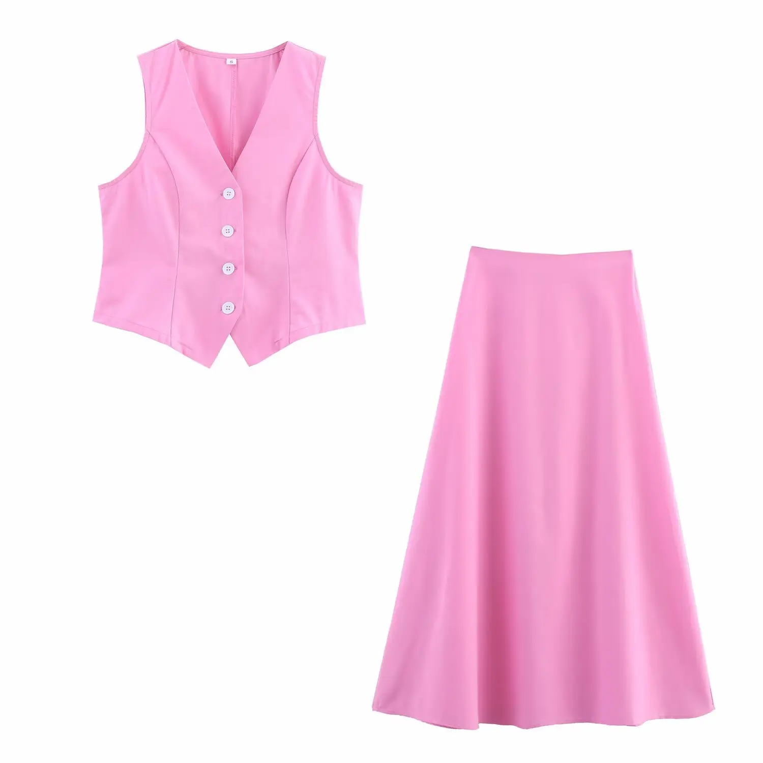 

UNIZERA women's pink V-neck simple sleeveless vest high waisted skirt temperament summer new skirt