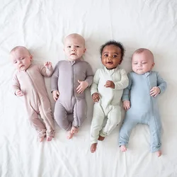 2023 Baby Romper Bamboo fibre Baby Boy dziewczyna ubrania noworodka Zipper Footies kombinezon jednolity kolor, długi rękaw odzież dla dzieci 0-24M