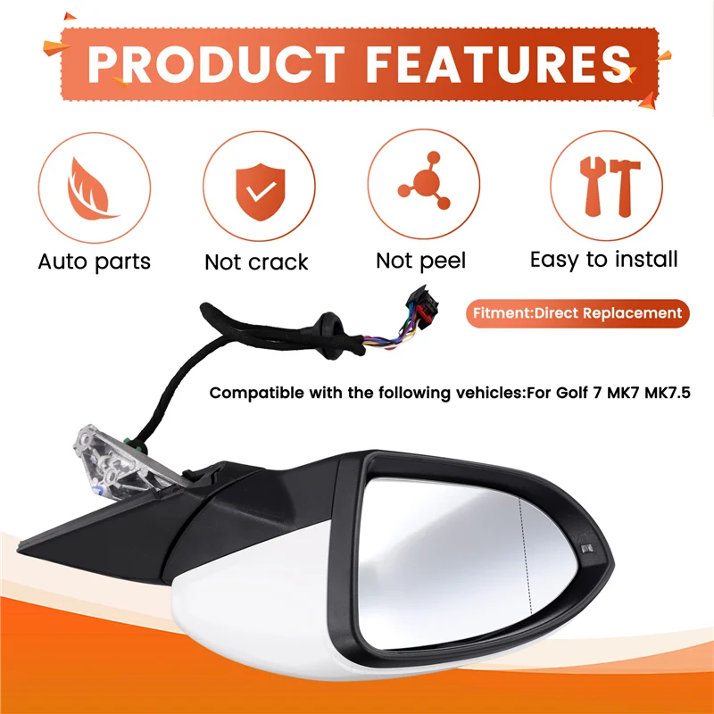 

Rear View Mirror Assembly Side Wing Door Mirror Exterior Rear View Mirror Forvw Golf Back Up Mirror 5GG857507 5GG857508 Left