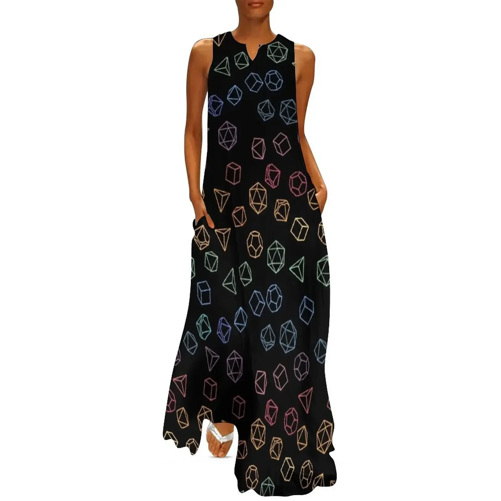 

DnD Dice Rainbow on Black Pattern Long Dress loose women's dress dress party night wedding dresses for woman
