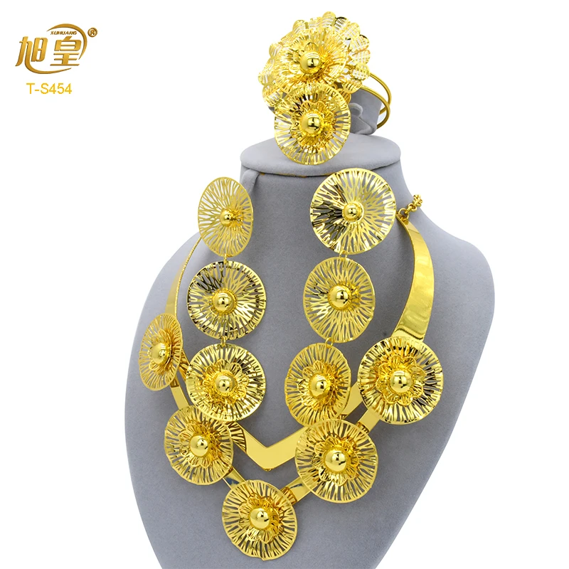 

XUHUANG France Gold Color Necklace Earings Set Luxury Layered Flowers Shape Plated Jewelry Set Ensemble De Bijoux Pour Femmes