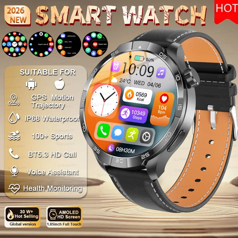 

2026 Smart Watch Men AMOLED Always display NFC Bluetooth Call GPS trajectory Waterproof Health Sport Smartwatch Men Custom dial