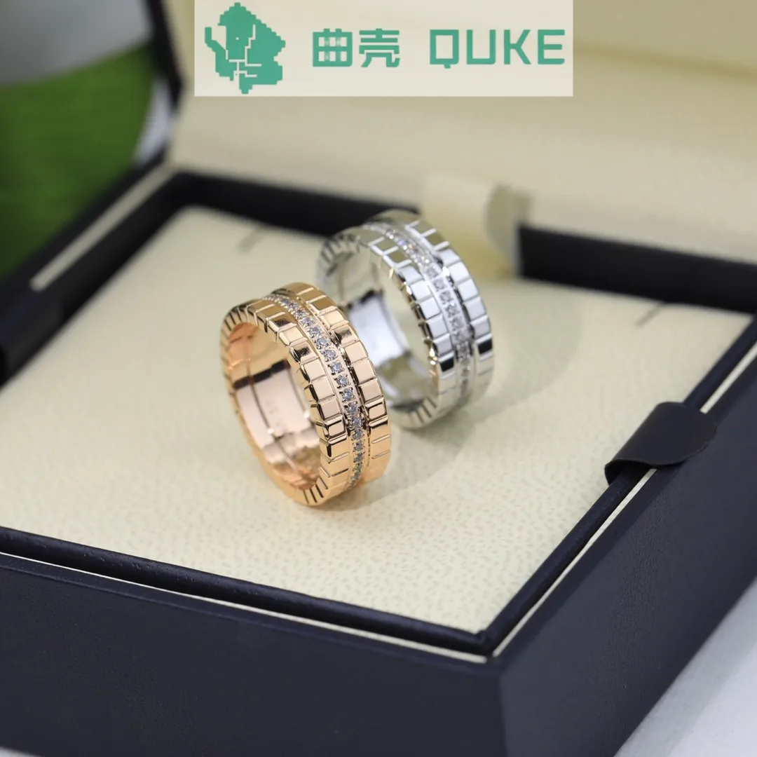 New V- material high version 1:1 ice block design couple ring gold-plated fashionable and personalized light luxury