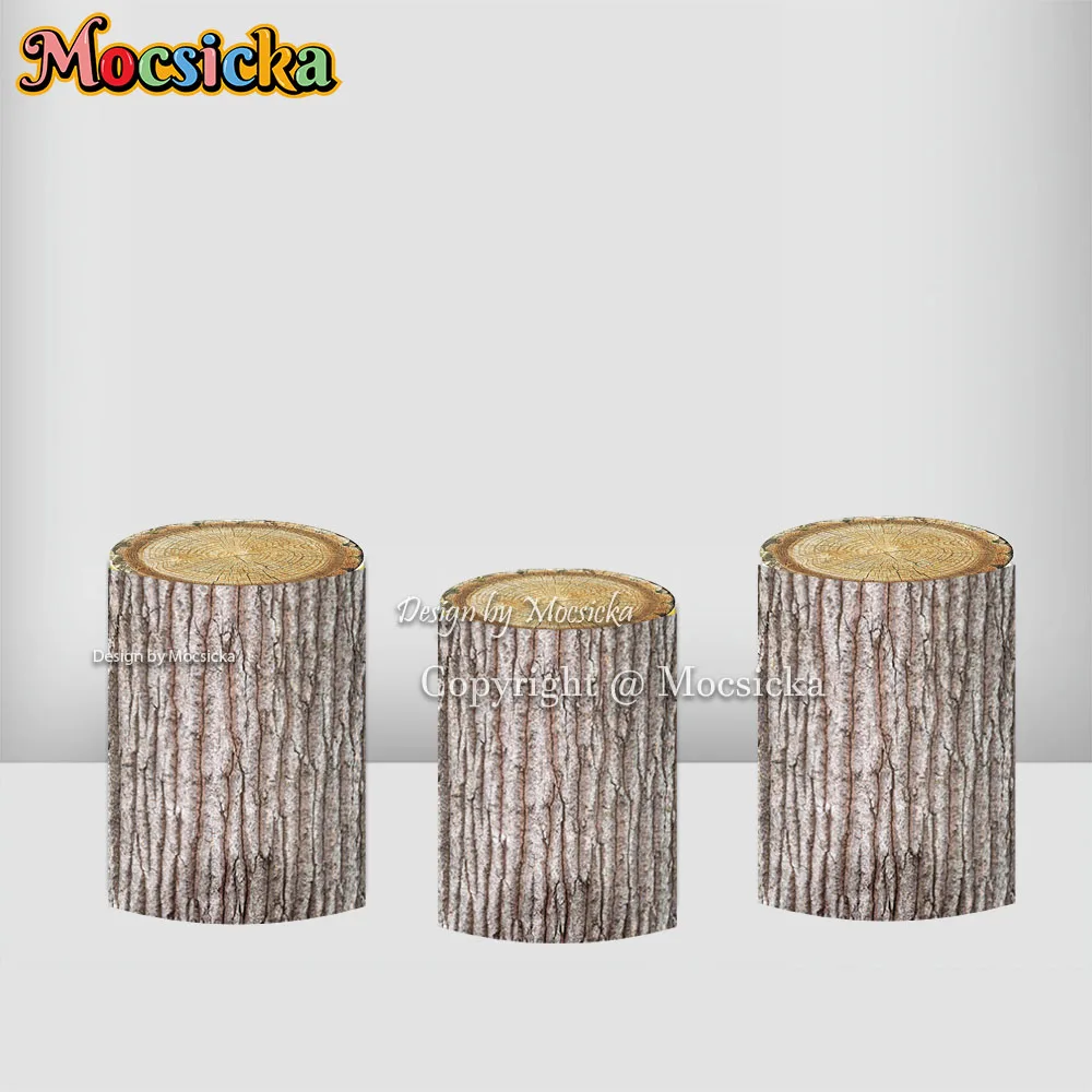 

Mocsicka Wood Tree Stump Cylinder Pedestal Cover Set Rustic Log Cake Table Baby Shower Kids Birthday Party Photo Booth Props