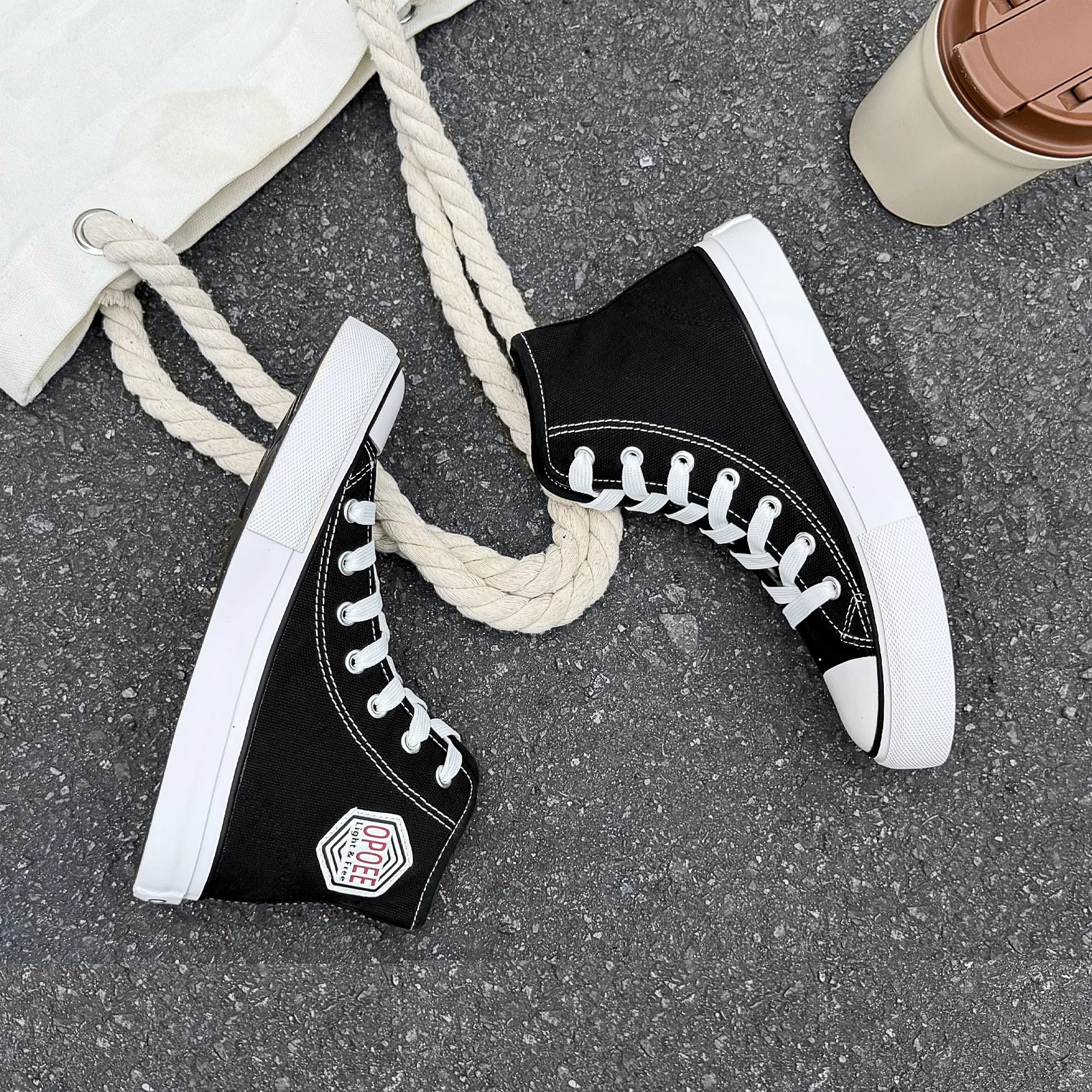 WZ010 OPOEE Komfortable Modische Jugend-Canvas-Schuhe High-Top Schnürschuhe Koreanische Version Trendige Board-Schuhe Atmungsaktive Kinderschuhe – Detail 4