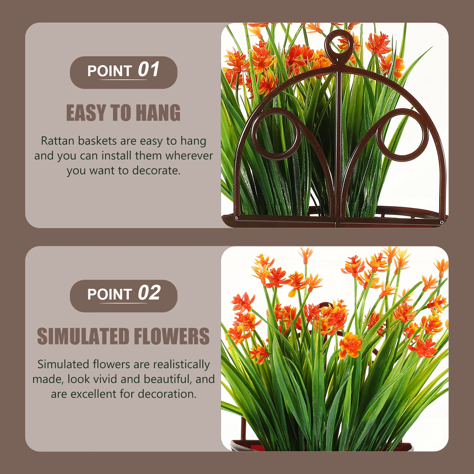 

Artificial Flower Basket Flowers Decoration Pendant Hanging Faux Plants Indoor Plastic Fake Baskets