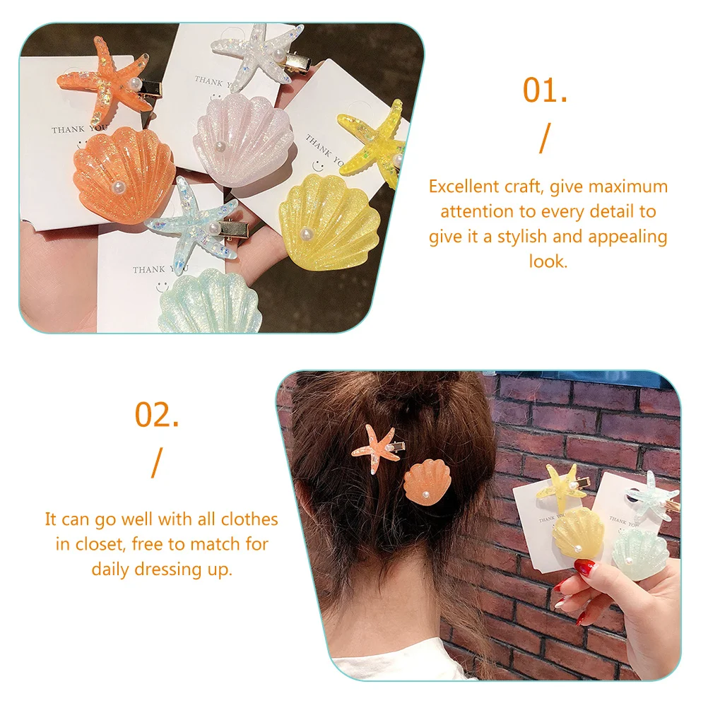 

8pcs Hair Clip Set Bright Color Fashionable Design Party Wedding Beach Daily Wear Seashell Pearl Clips Accessories Girls Women