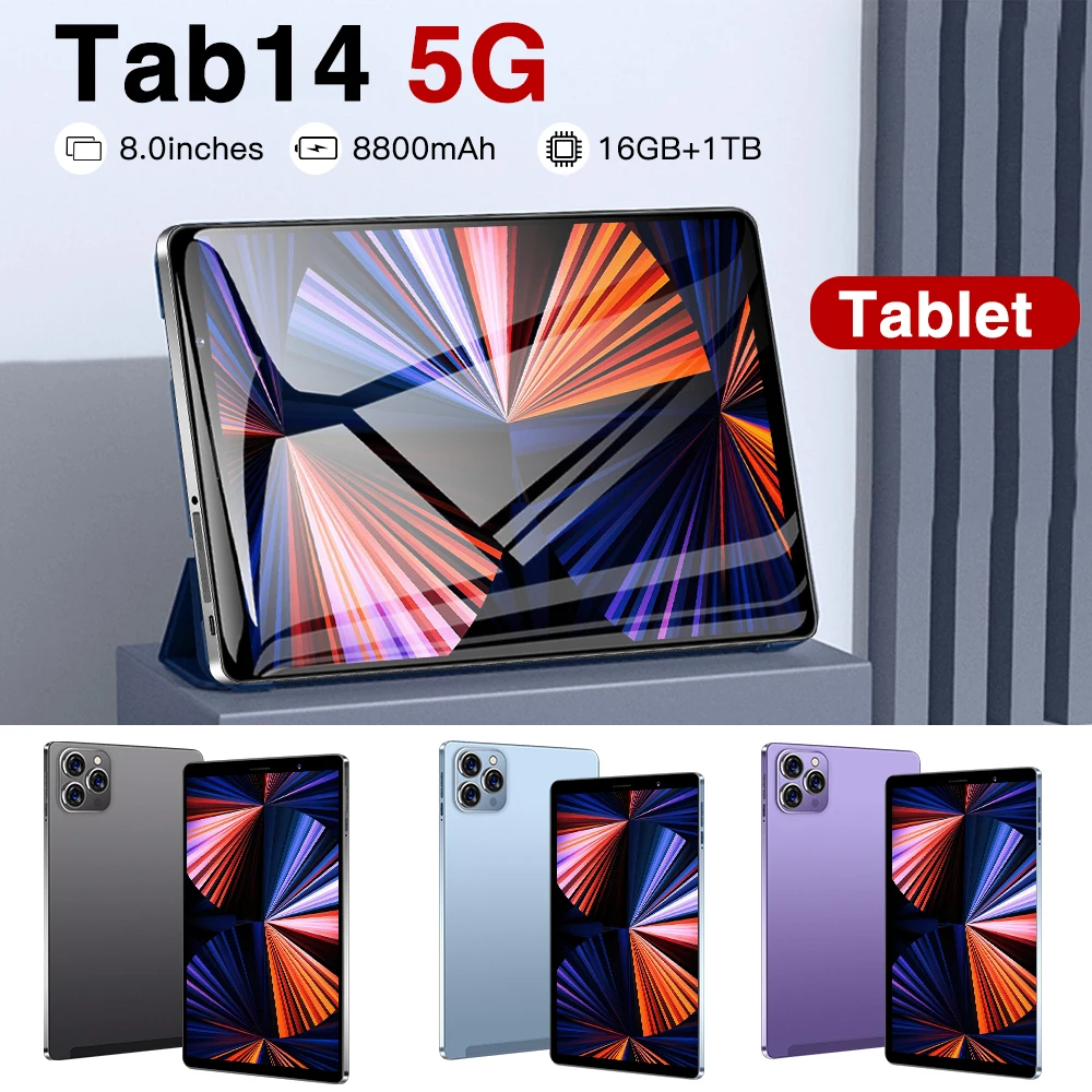 2024  Global Model Tablet Tab14 8-inch Android 12 Bluetooth 16GB 1TB GPS WPS 5G Dual SIM HD Wifi Hot Tablet PC Tablet Portable