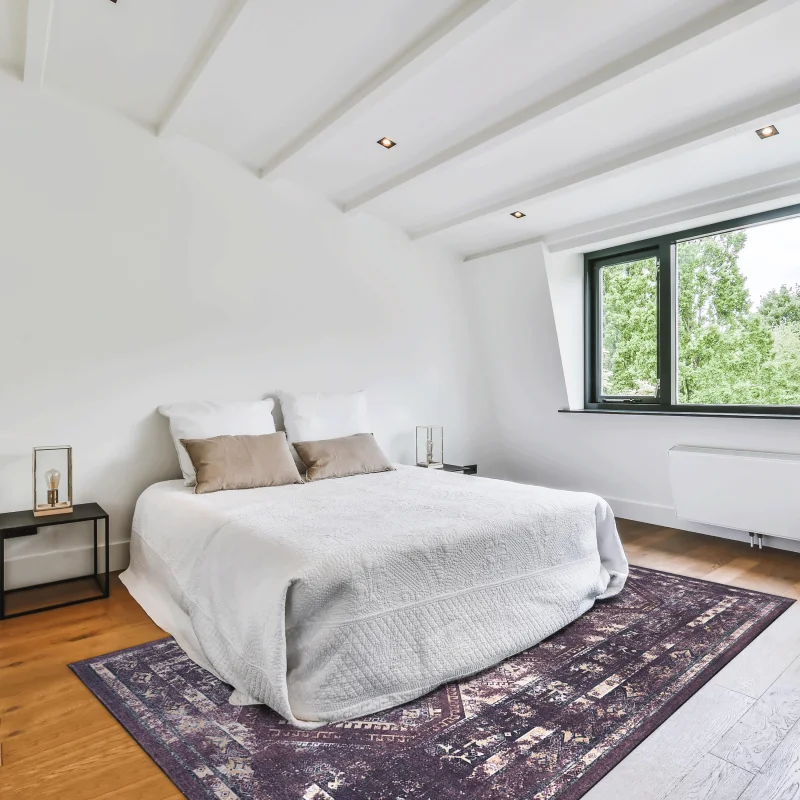 NAAR MAVAL Alfombra lavable color burdeos Alfombra de área 9x12 (Negro+Borgoña, 9'x12')