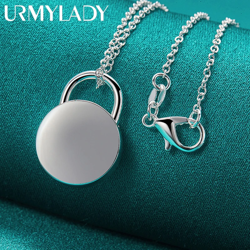 

URMYLADY 925 Sterling Silver Round Lock 16/18/20/22/24/26/28/30 Inch Pendant Necklace For Women Wedding Party Fashion Jewelry